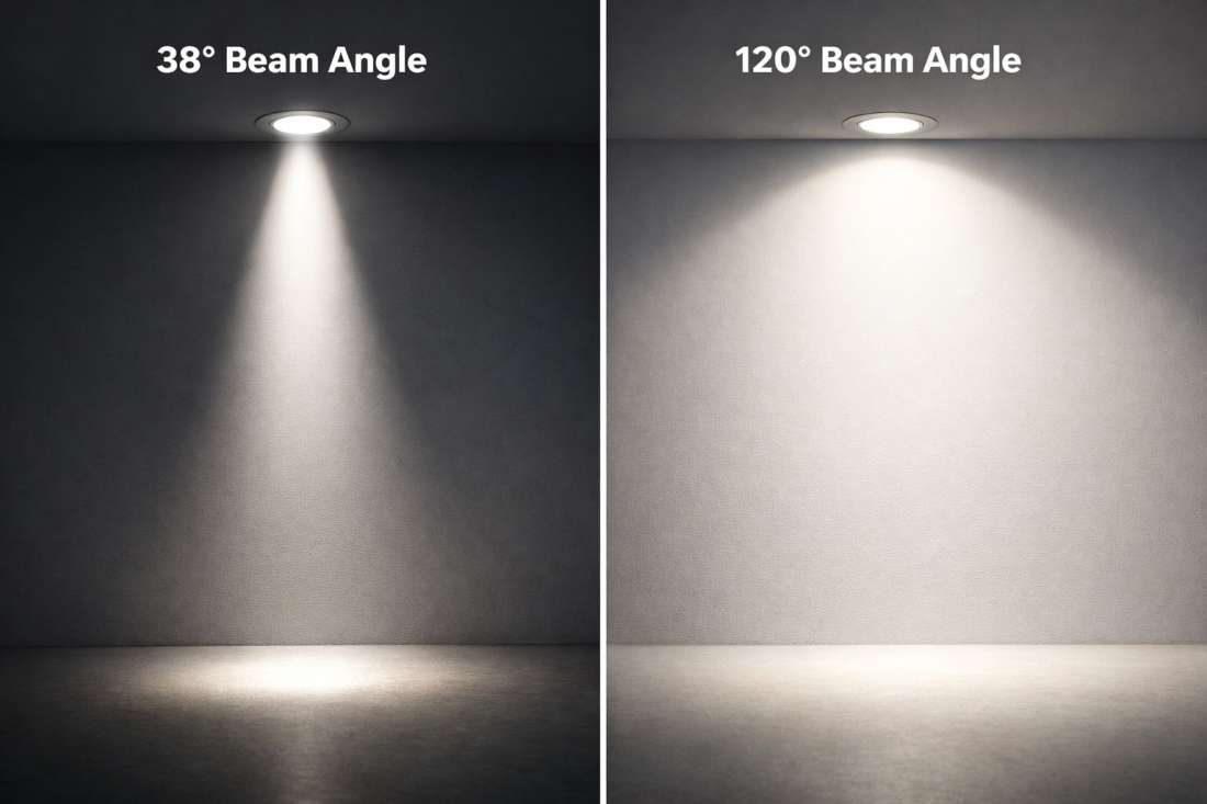 Downlight Beam Angle Explained (UK): 38&deg; vs 120&deg; &mdash; What Should You Choose?