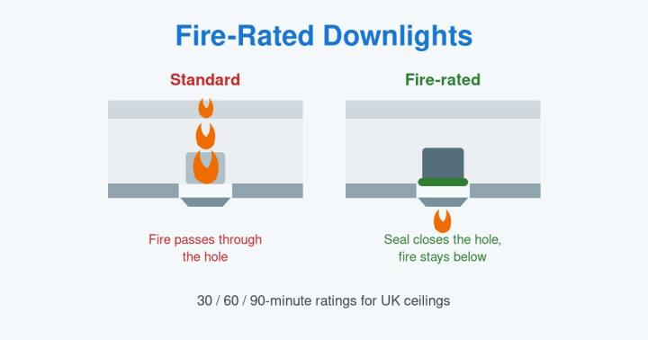 Fire-Rated Downlights Explained (UK): When You Need Them and What 30/60/90 Minutes Means